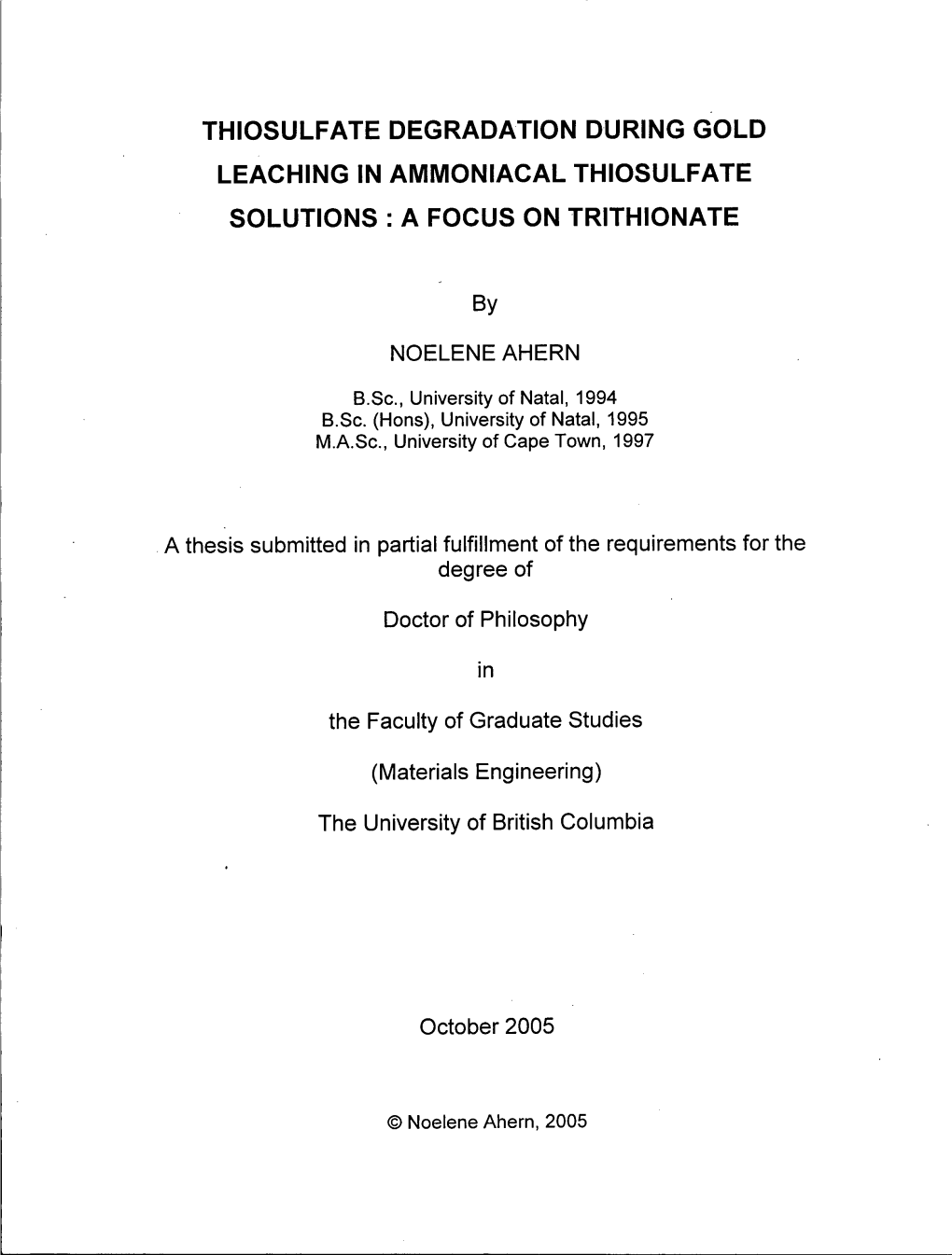 Thiosulfate Degradation During Gold Leaching In