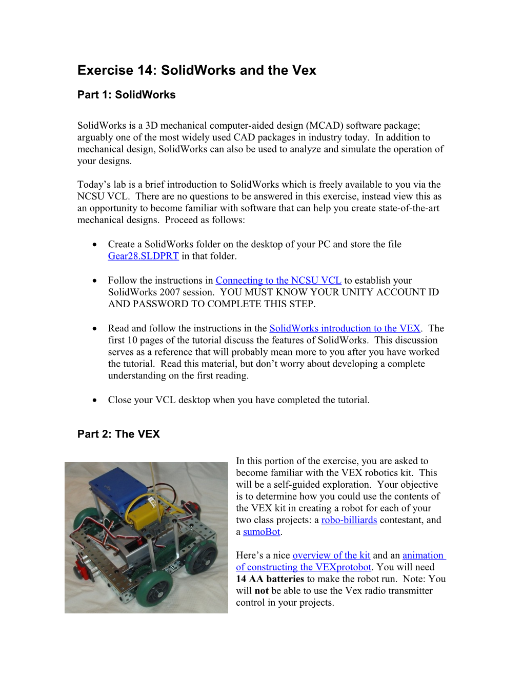 Exercise 14: Solidworks and the Vex