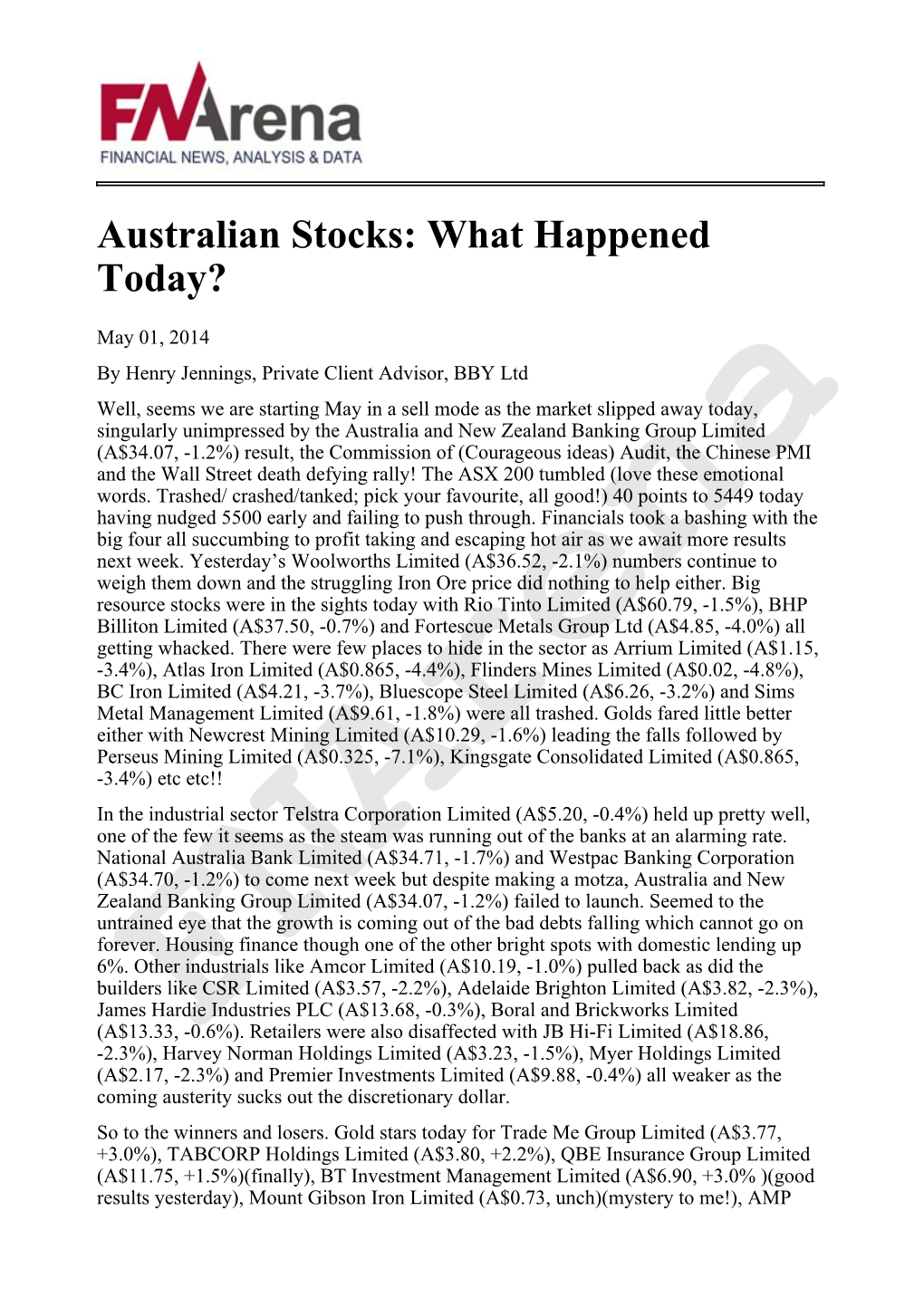 Australian Stocks: What Happened Today?