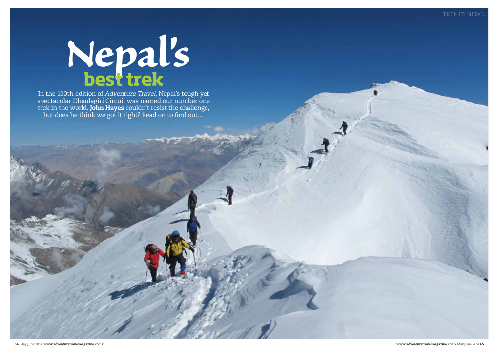 Best Trek in the 100Th Edition of Adventure Travel, Nepal’S Tough Yet Spectacular Dhaulagiri Circuit Was Named Our Number One Trek in the World