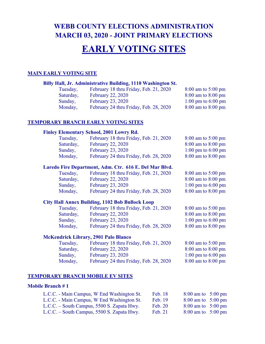 Early Voting Sites