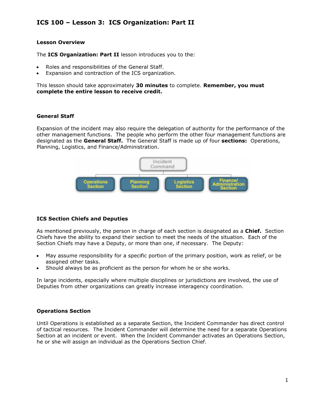 ICS 100 – Lesson 3: ICS Organization: Part II