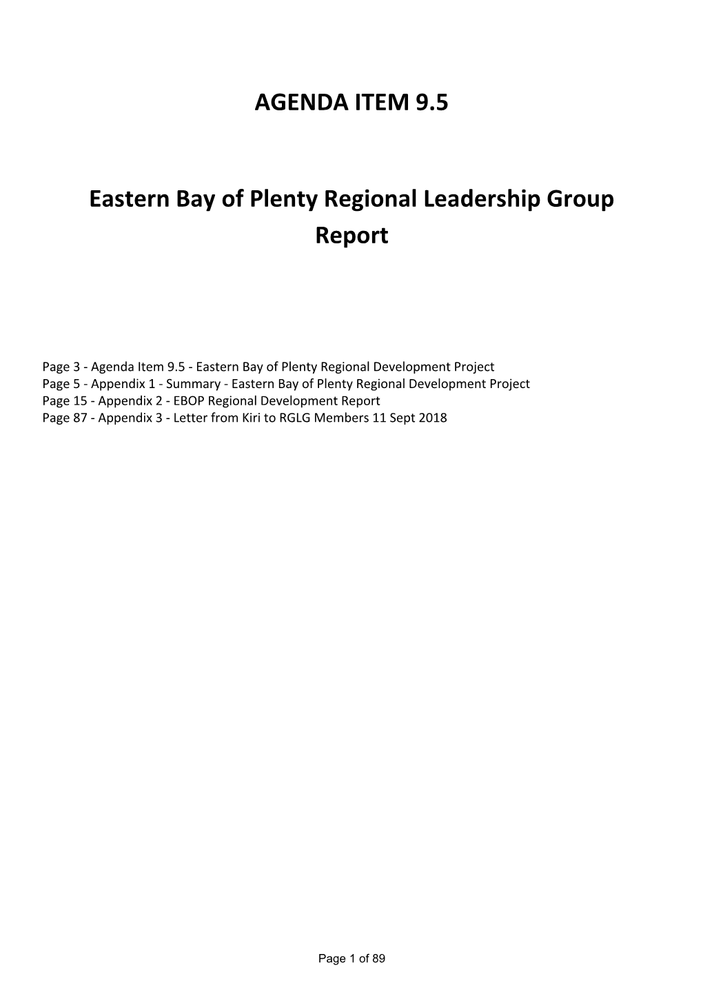 AGENDA ITEM 9.5 Eastern Bay of Plenty Regional Leadership Group
