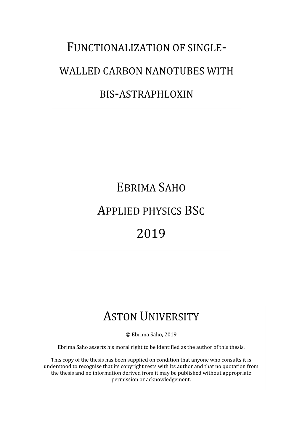 Functionalization of Single-Walled Carbon Nanotubes with Bis-Astraphloxin