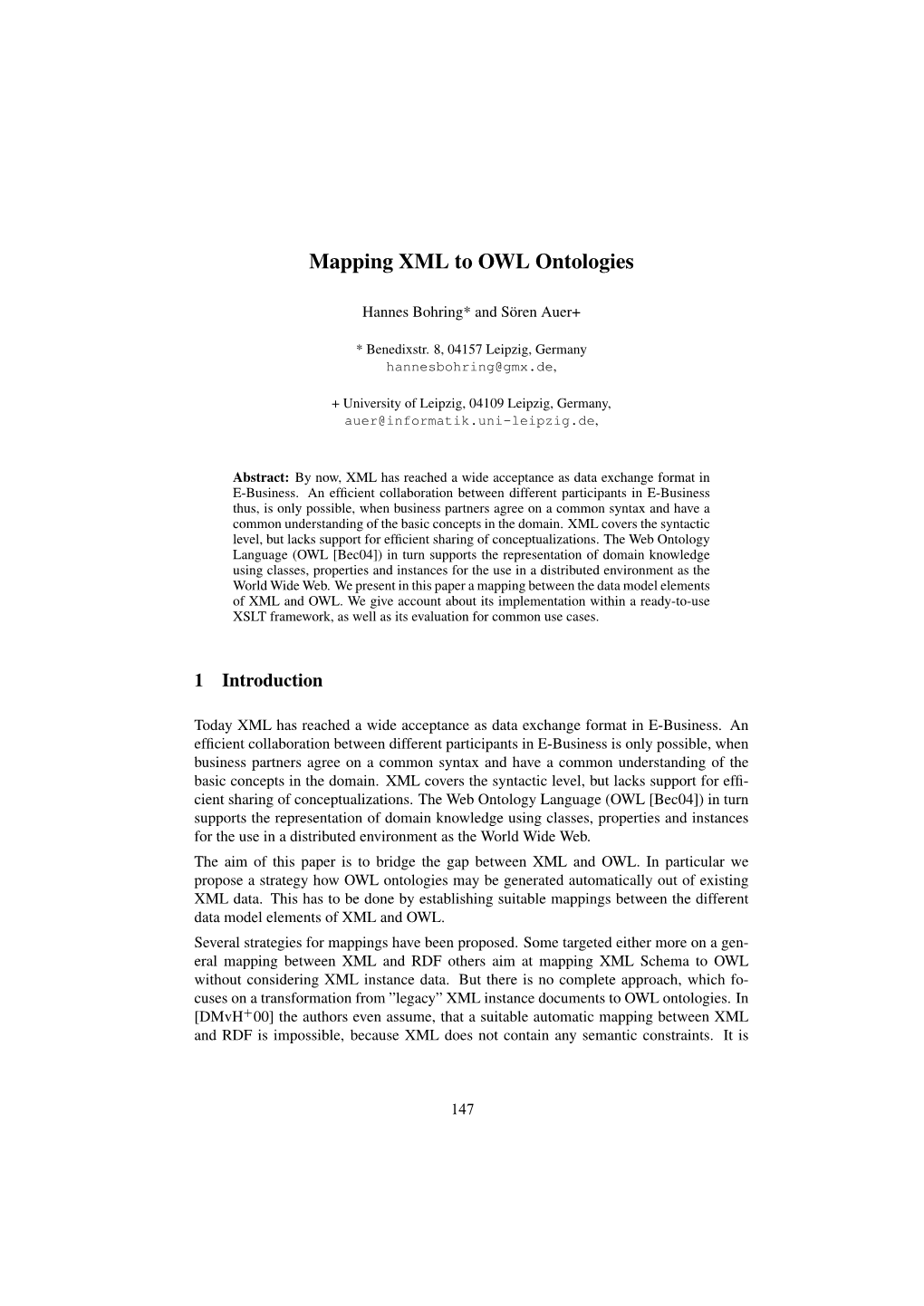 Mapping XML to OWL Ontologies