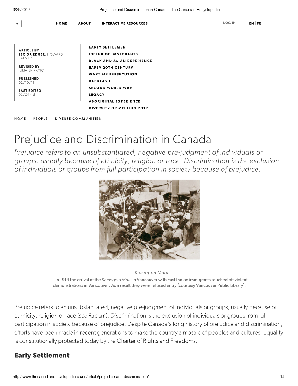 Prejudice and Discrimination in Canada ­ the Canadian Encyclopedia