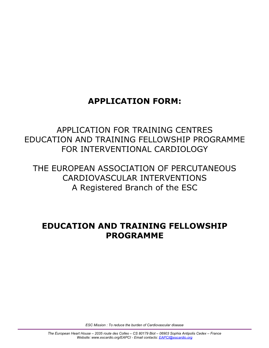 Application for Training Centres