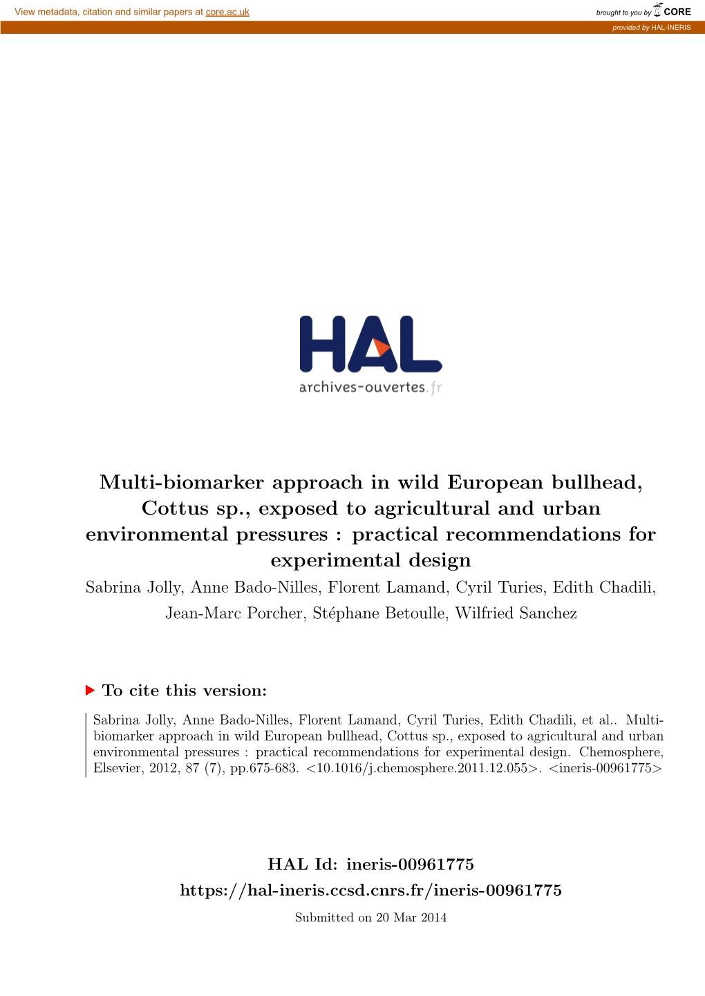 Multi-Biomarker Approach in Wild European Bullhead, Cottus