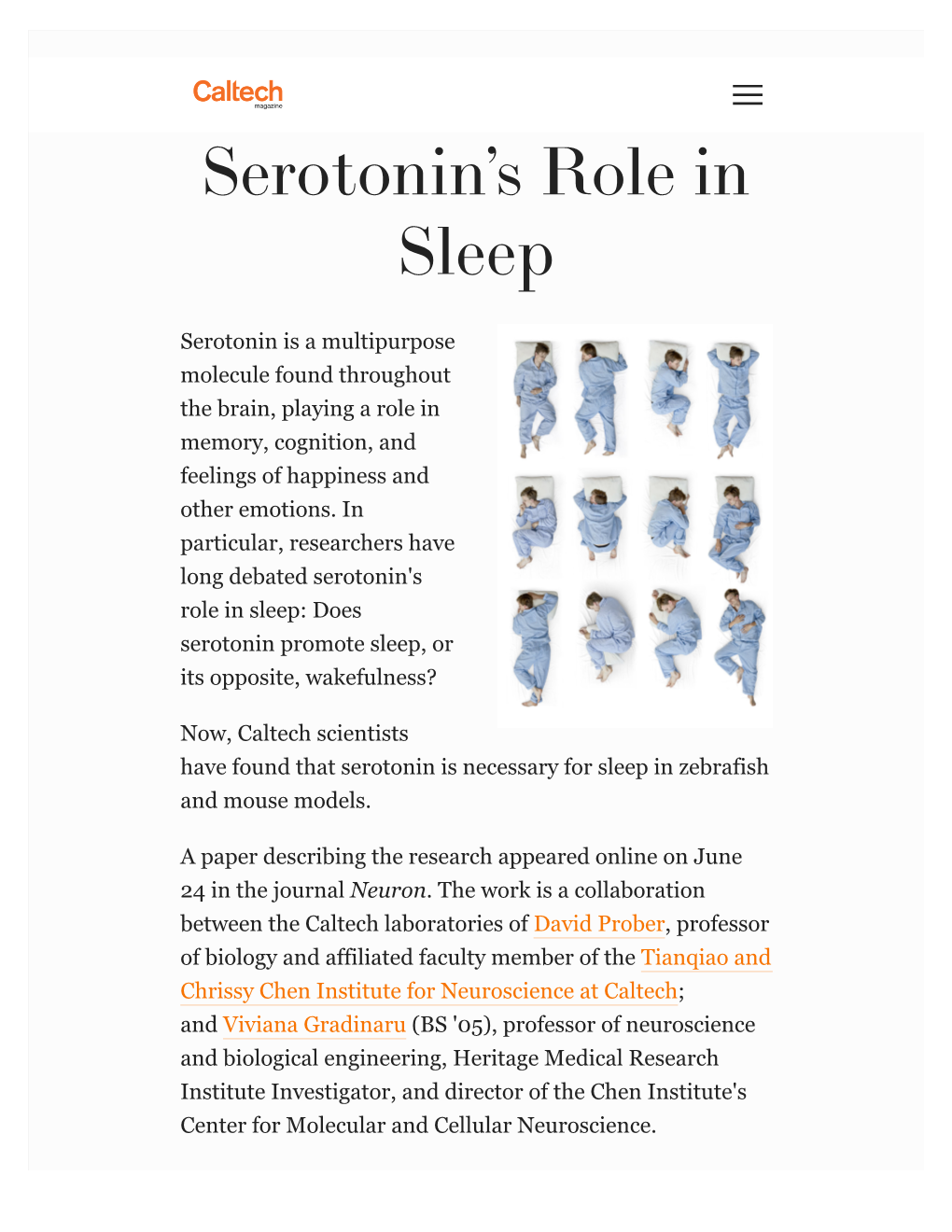 Serotonin's Role in Sleep — Caltech Magazine