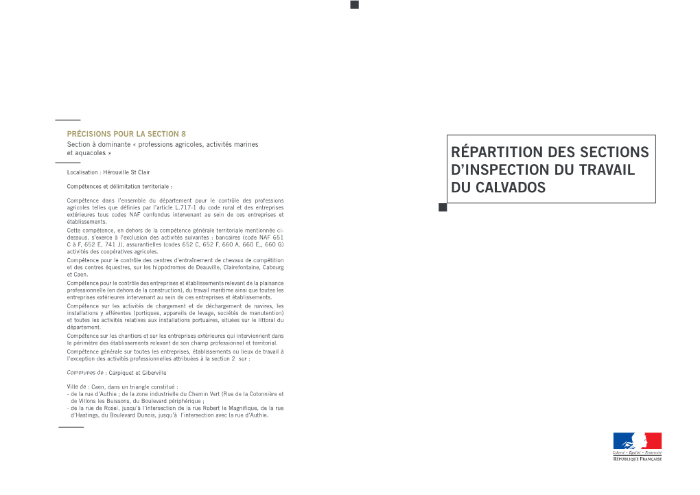 Répartition Des Sections D'inspection Du Travail Du Calvados