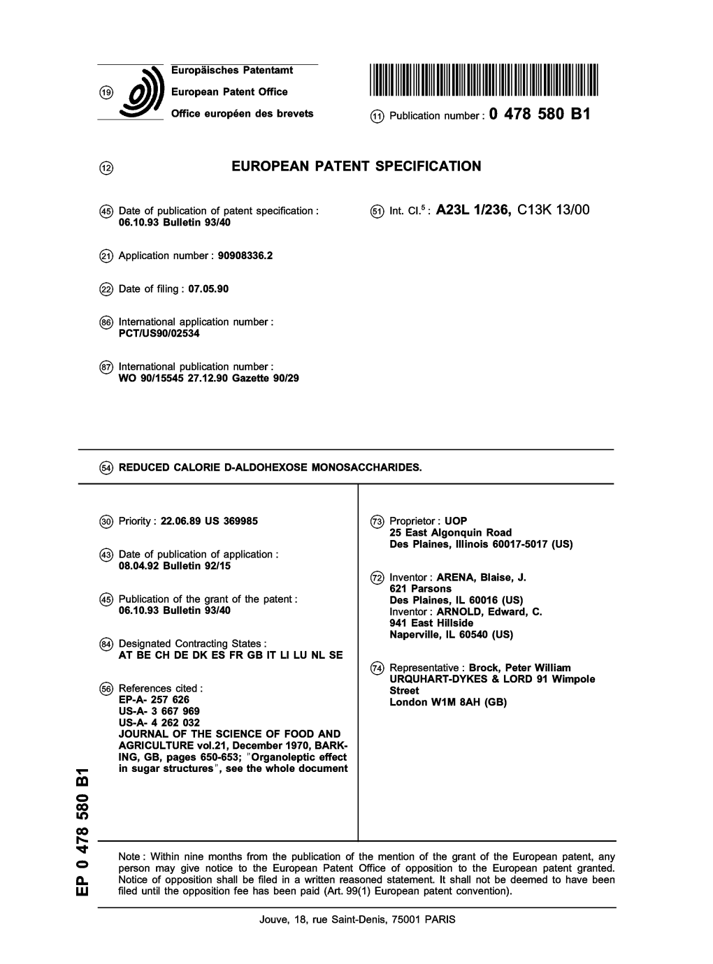 Reduced Calorie D-Aldohexose Monosaccharides