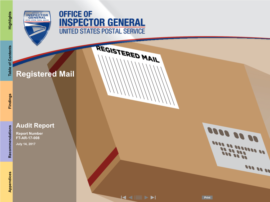 Registered Mail, Report Number FT-AR-17-008