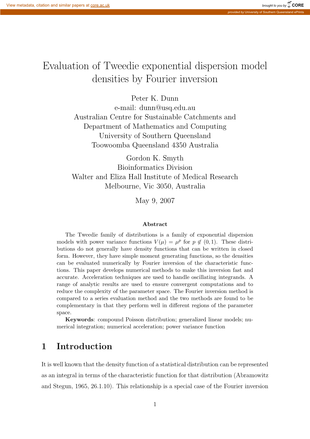 Evaluation of Tweedie Exponential Dispersion Model Densities by Fourier Inversion