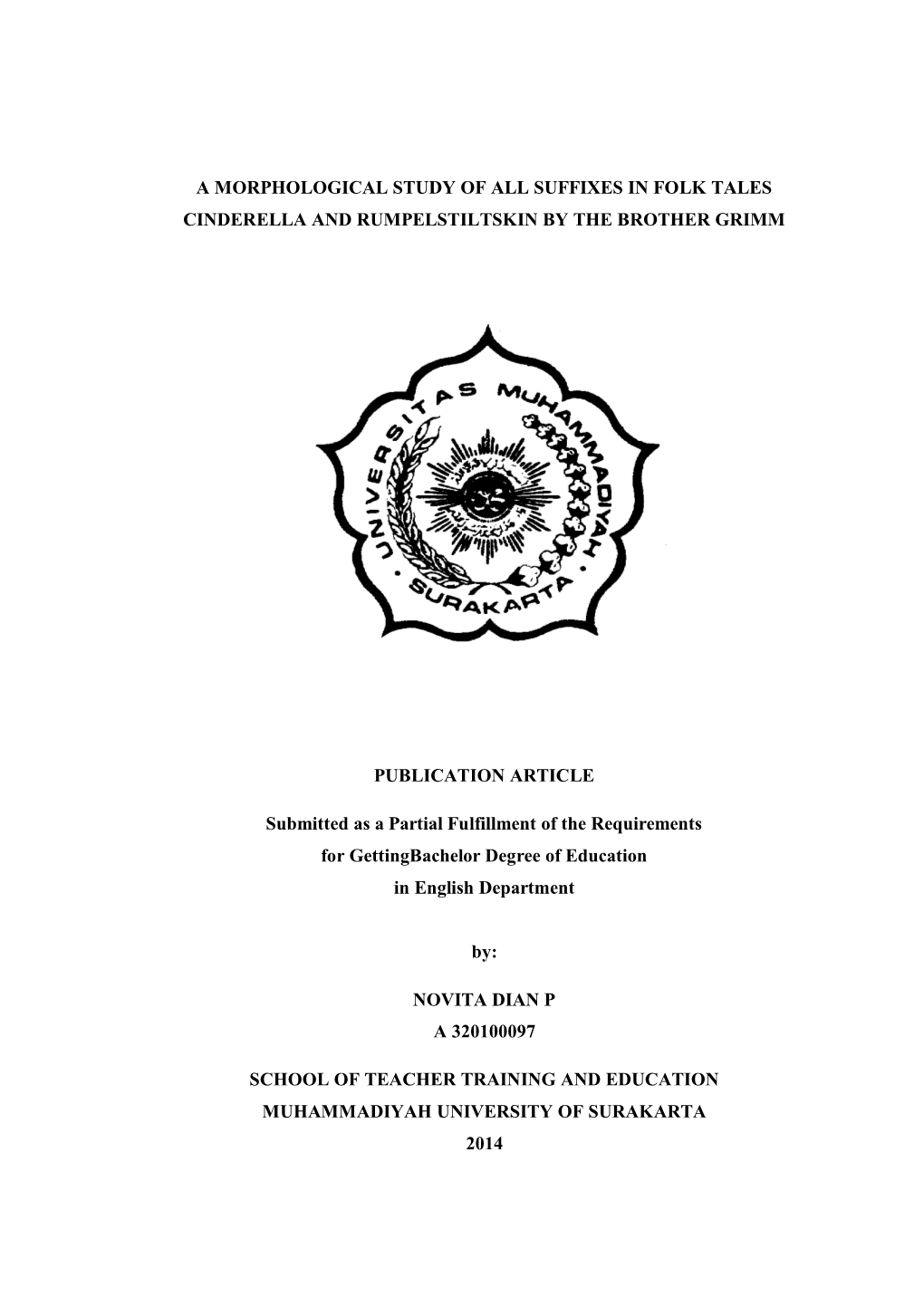 A Morphological Study of All Suffixes in Folk Tales Cinderella and Rumpelstiltskin by the Brother Grimm Publication Article