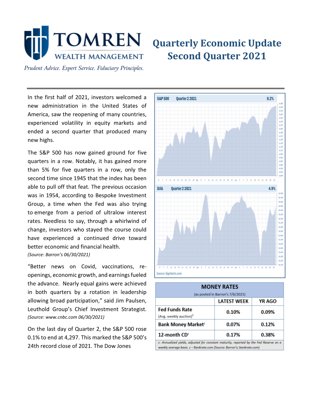 Quarterly Economic Update Second Quarter 2021