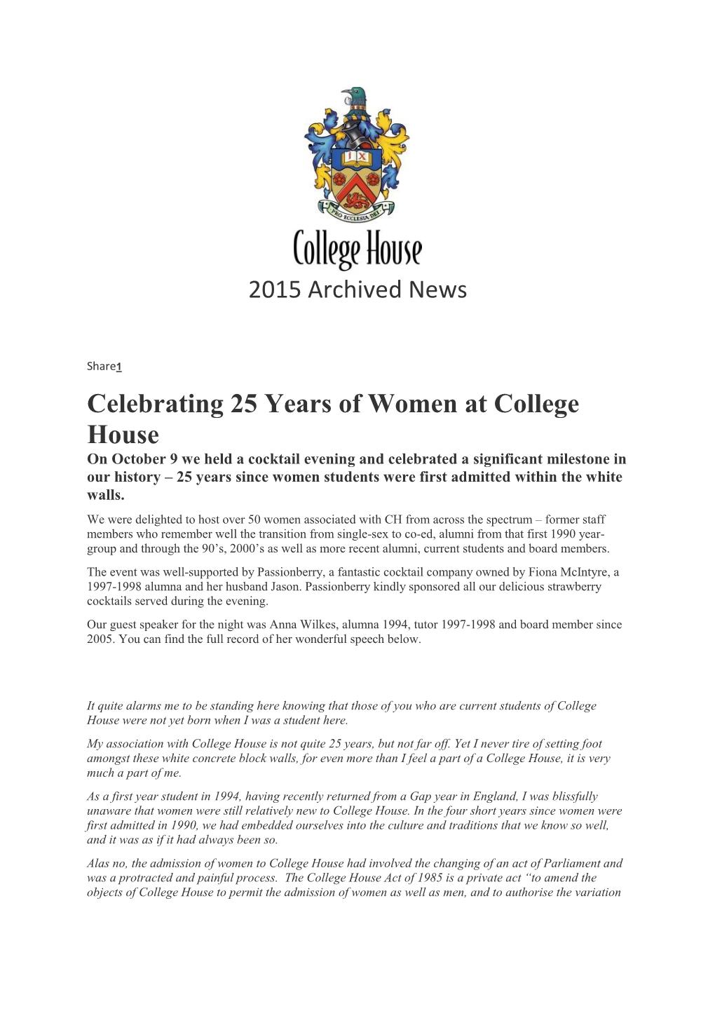 Celebrating 25 Years of Women at College House