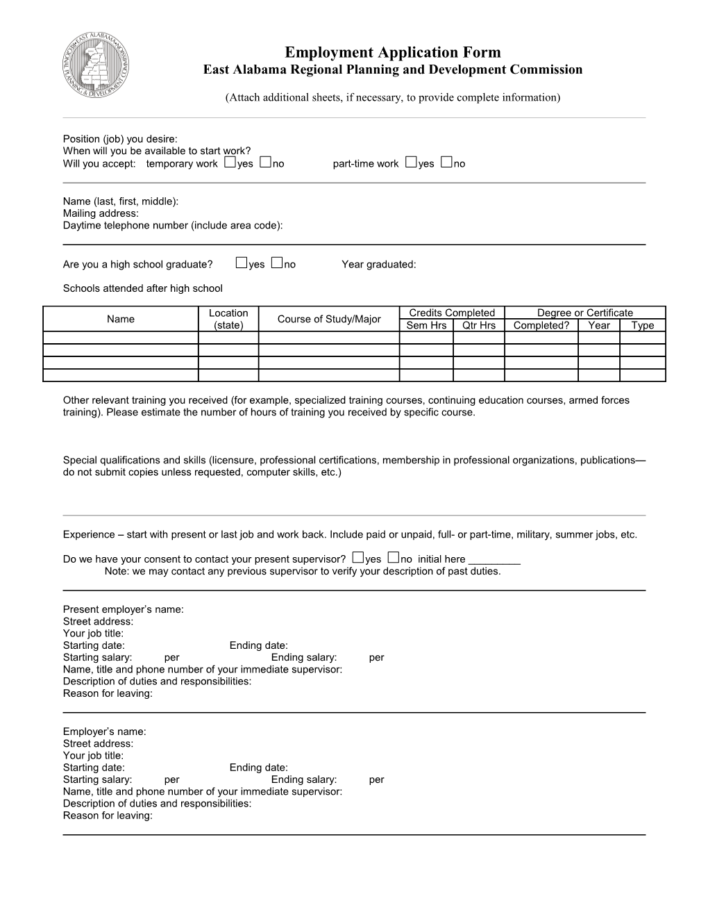 Employment Application Form