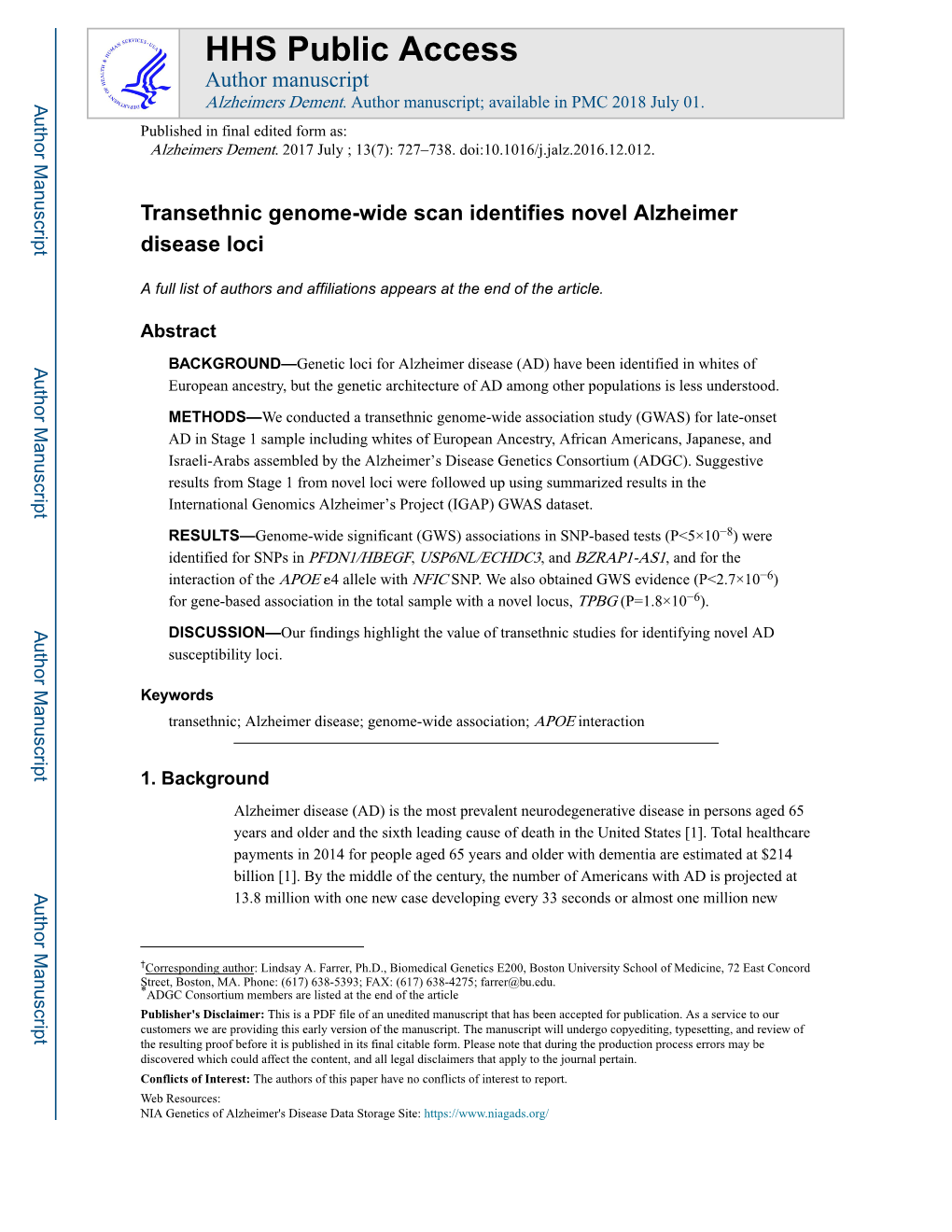 Transethnic Genome-Wide Scan Identifies Novel Alzheimer Disease Loci