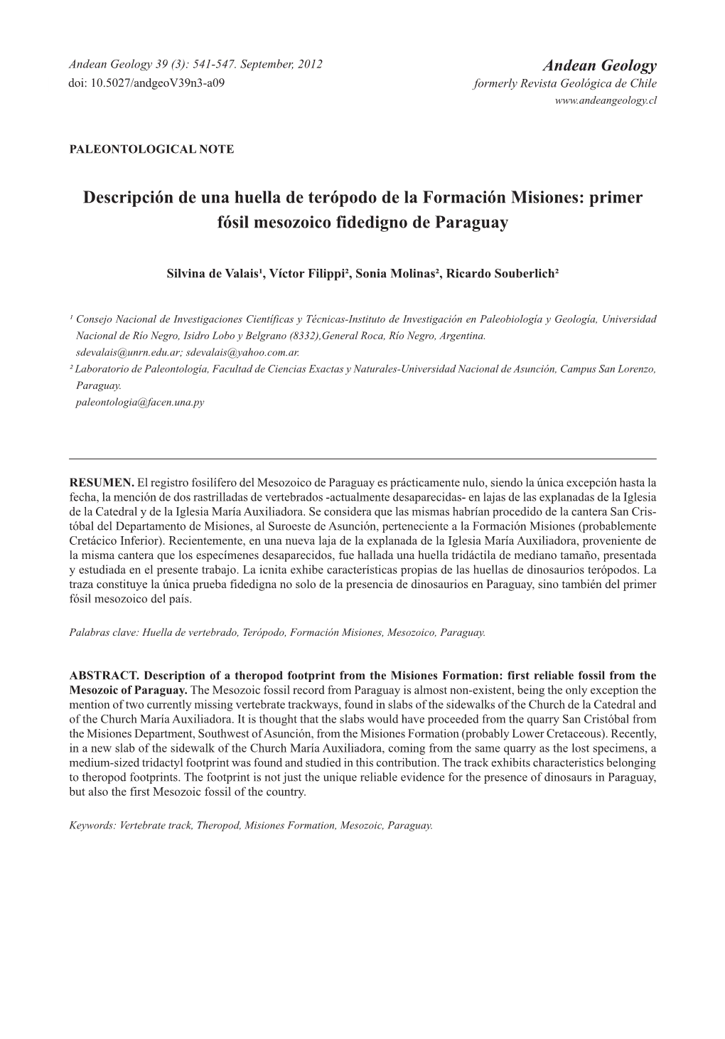 Primer Fósil Mesozoico Fidedigno De Paraguay