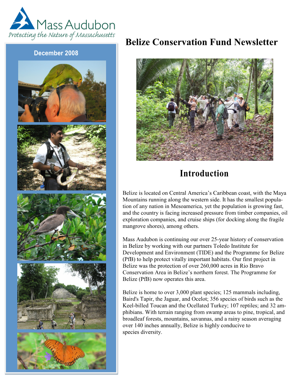 Introduction Belize Conservation Fund Newsletter