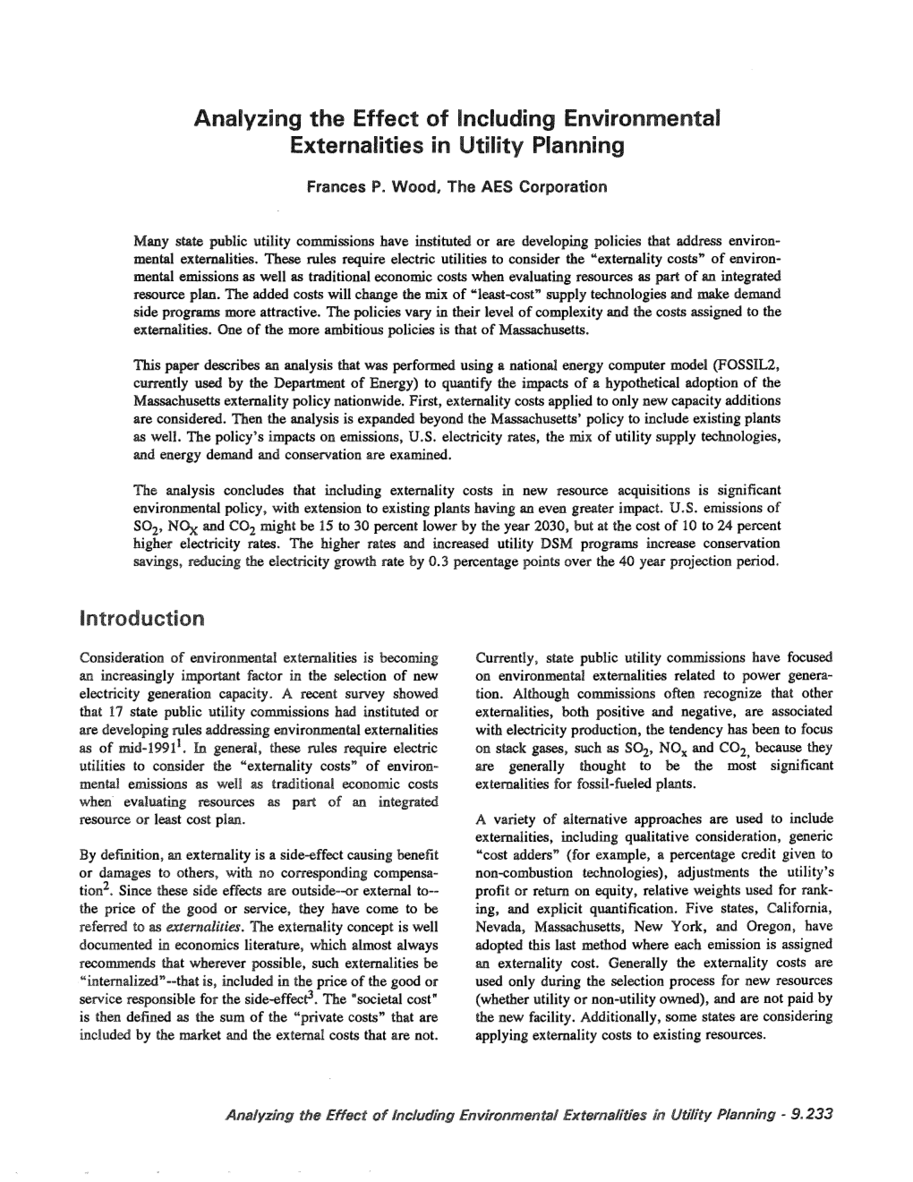 Analyzing the Effect of Including Environmental Externalities in Utility