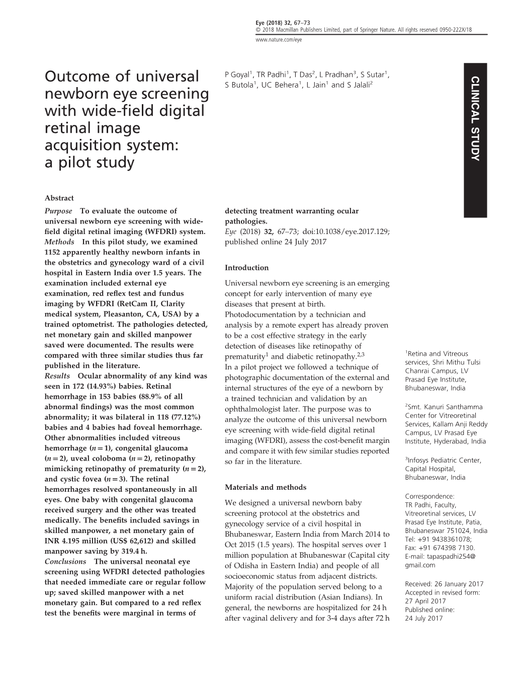 Outcome of Universal Newborn Eye Screening with Wide-Field Digital