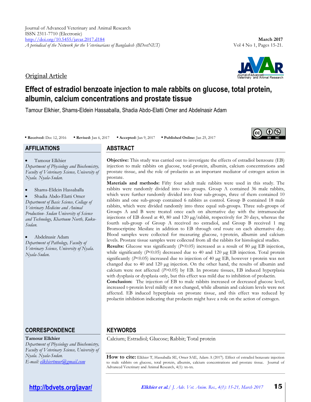 Effect of Estradiol Benzoate Injection to Male Rabbits on Glucose, Total