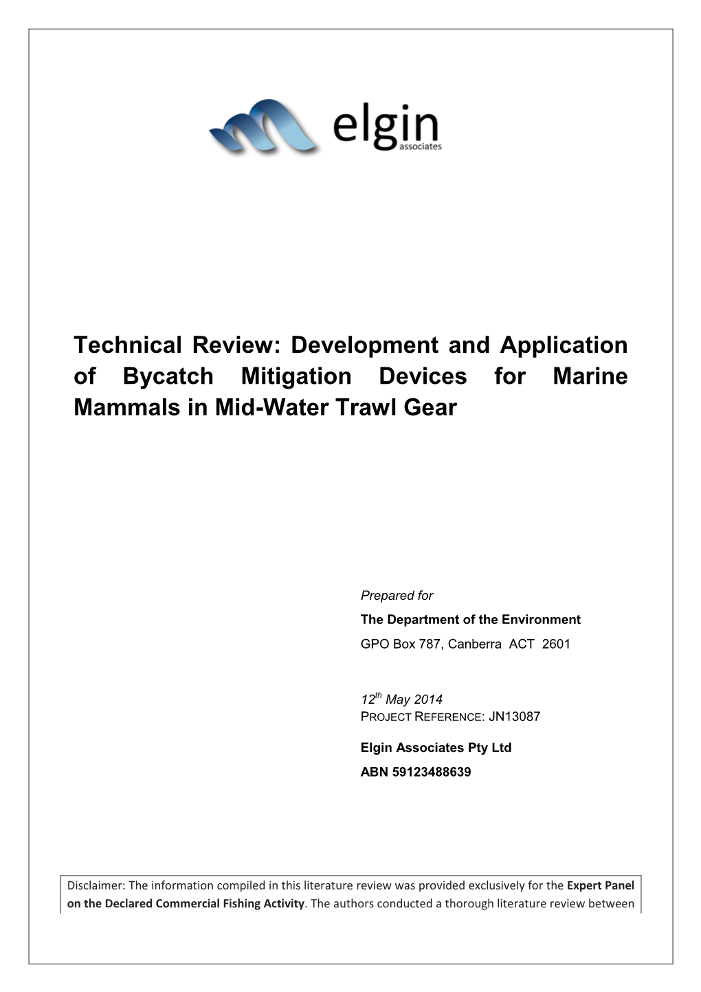 Technical Review: Development and Application of Bycatch Mitigation Devices for Marine Mammals in Mid-Water Trawl Gear