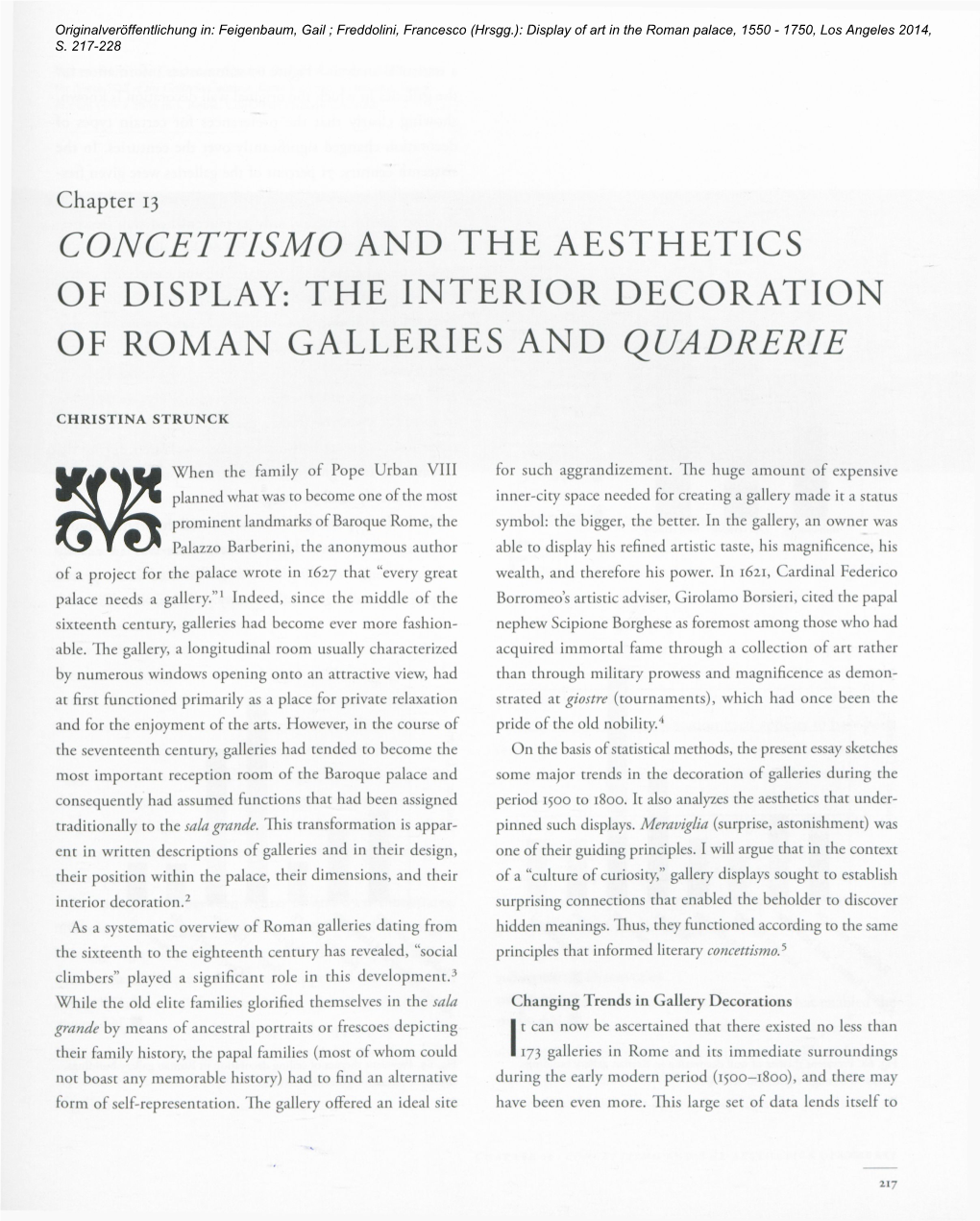 Concettismo and the Aesthetics of Display: the Interior Decoration of Roman Galleries and Quadrerie