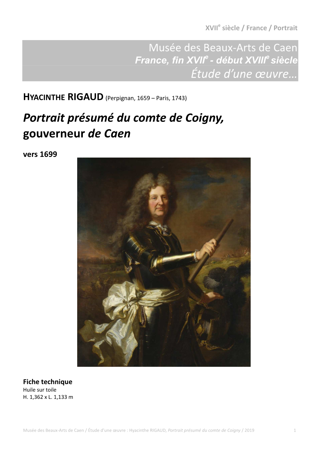 Hyacinthe RIGAUD, Portrait Présumé Du Comte De Coigny