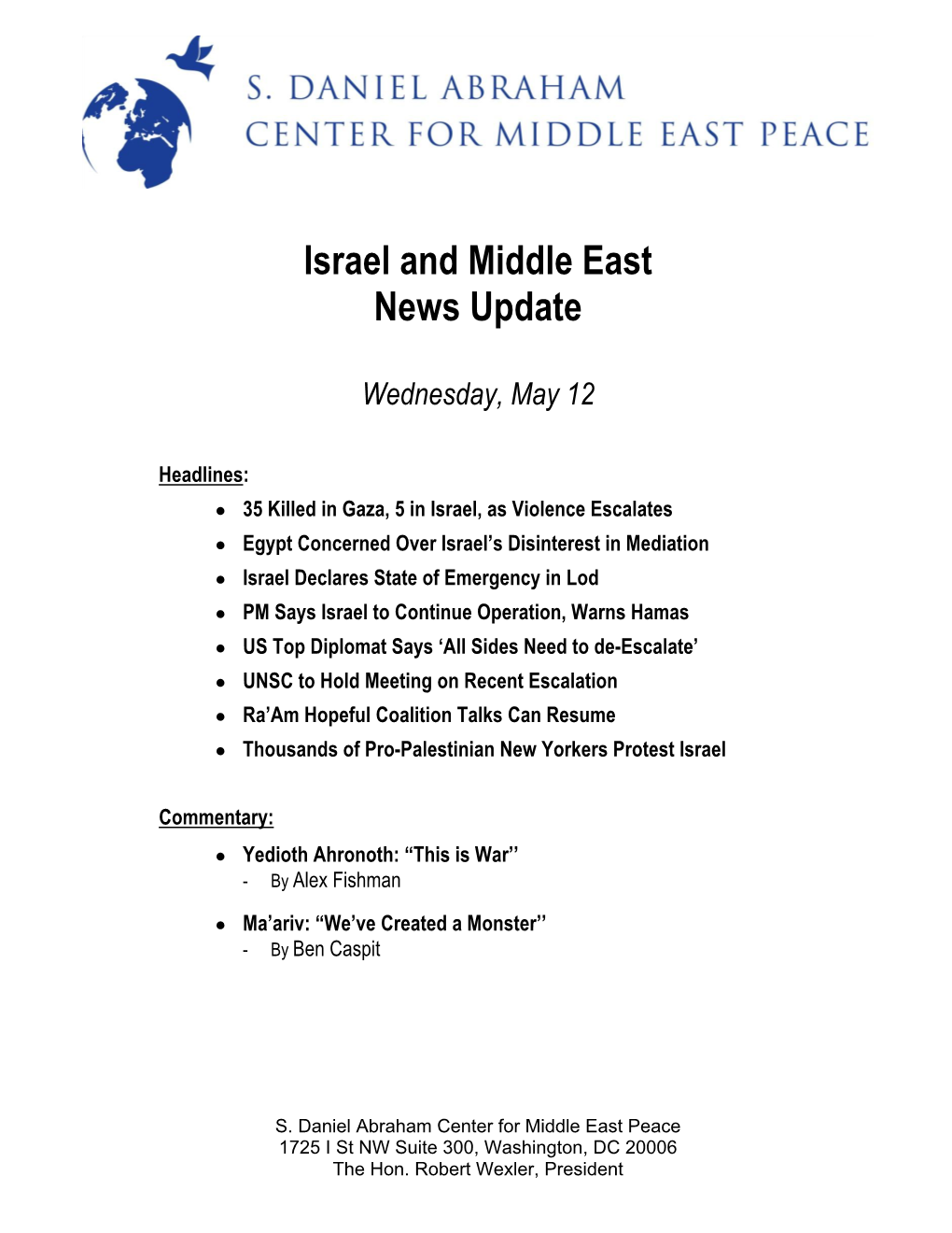 Israel and Middle East News Update