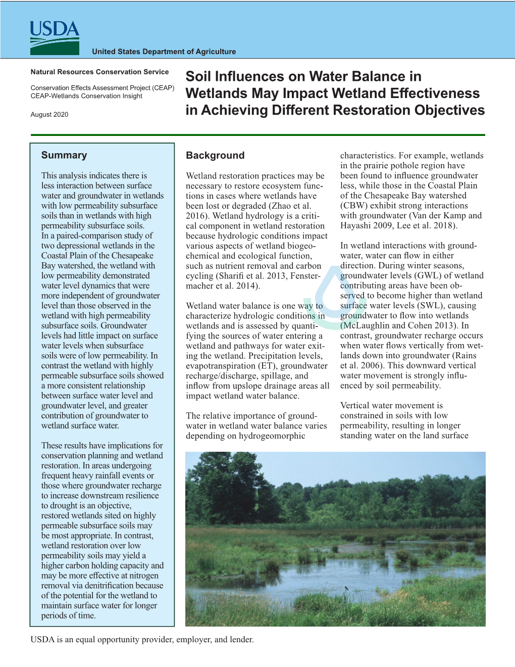 Conservation Insight—Soil Influences on Water Balance in Wetlands May