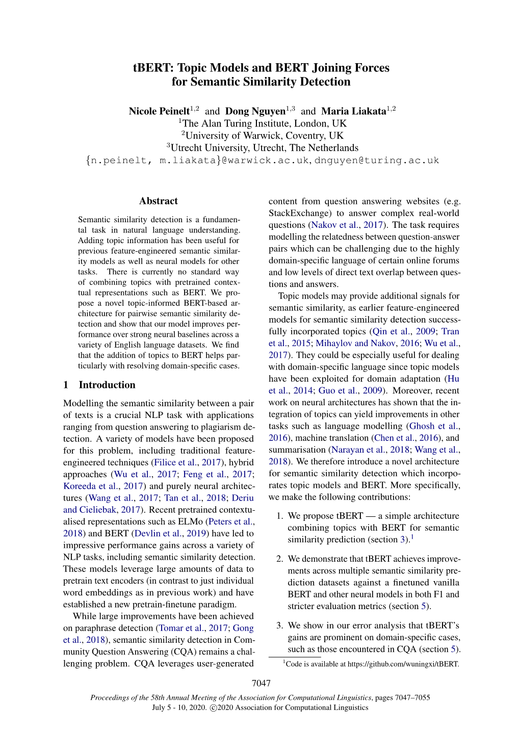 Topic Models and BERT Joining Forces for Semantic Similarity Detection