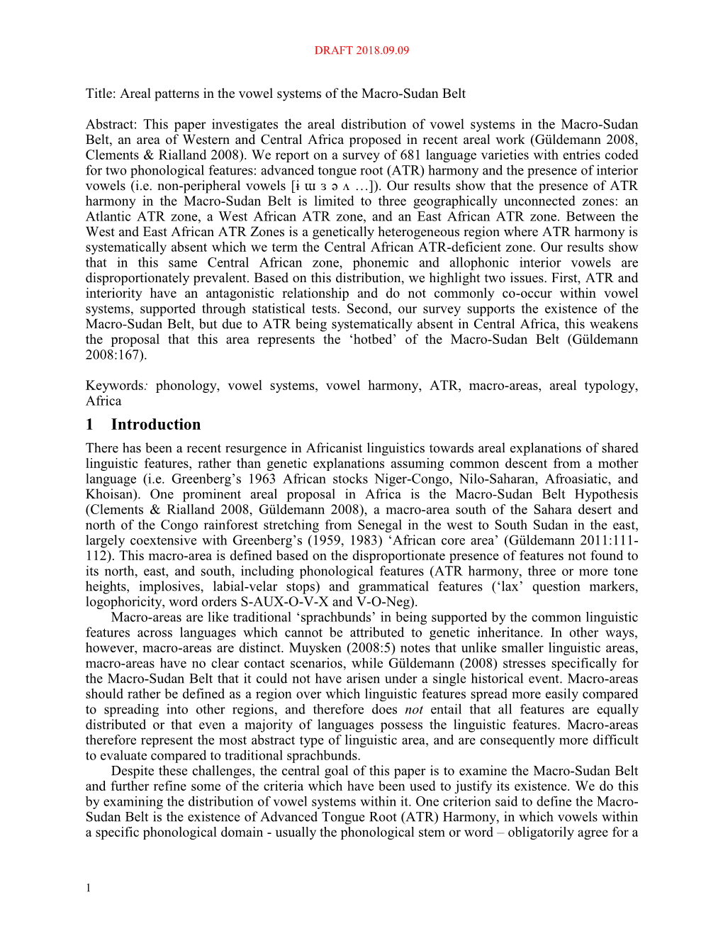 Areal Patterns in the Vowel Systems of the Macro-Sudan Belt