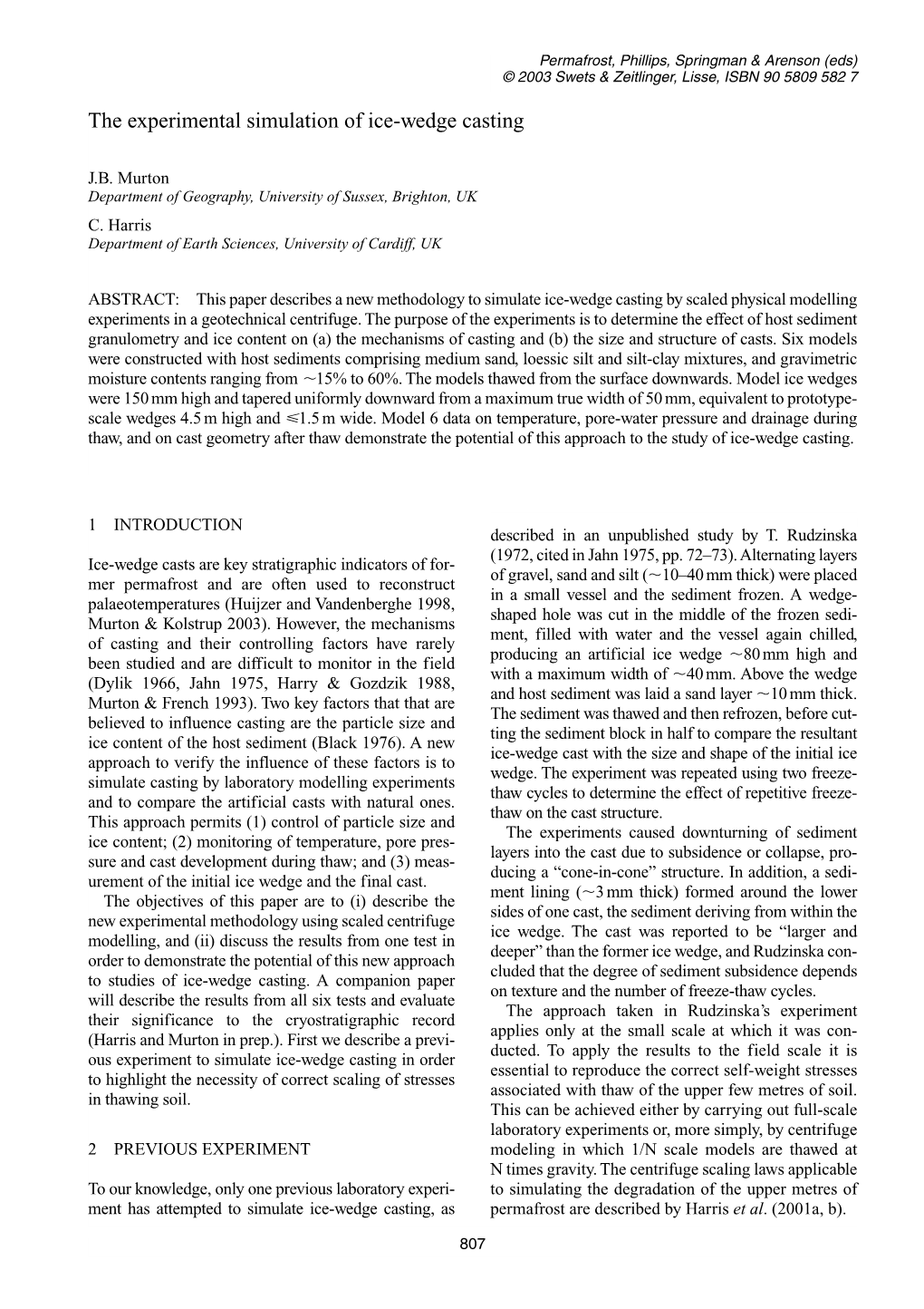 The Experimental Simulation of Ice-Wedge Casting