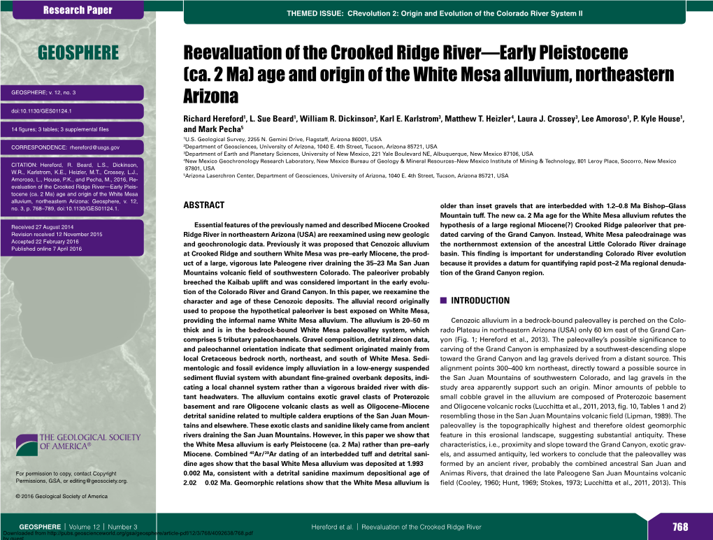 Age and Origin of the White Mesa Alluvium, Northeastern Arizona: Geosphere, V