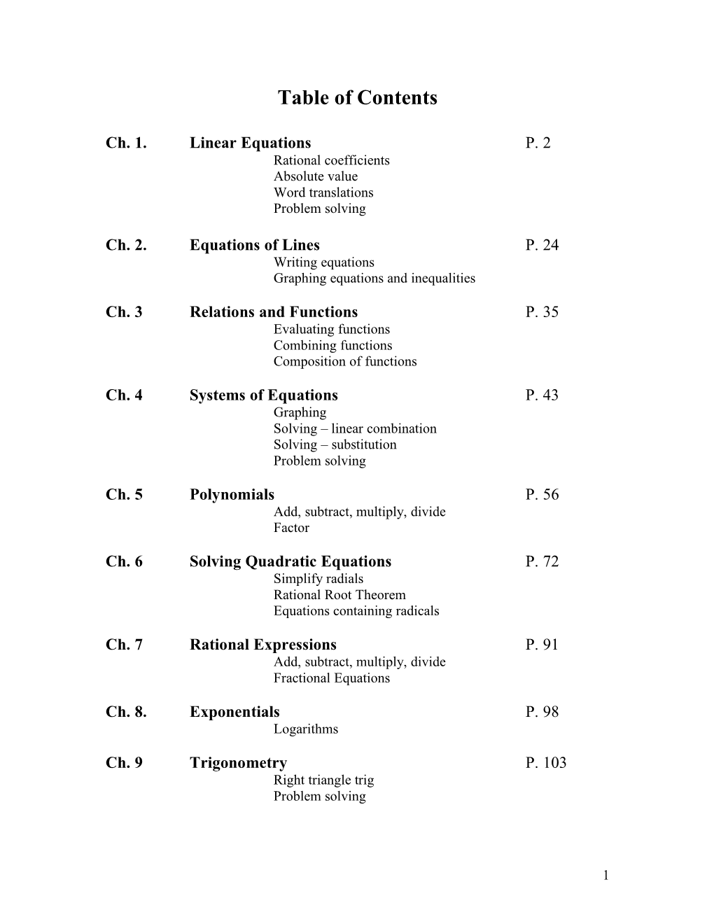 Table of Contents