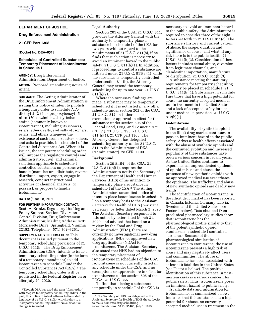 Federal Register/Vol. 85, No. 118/Thursday, June 18, 2020