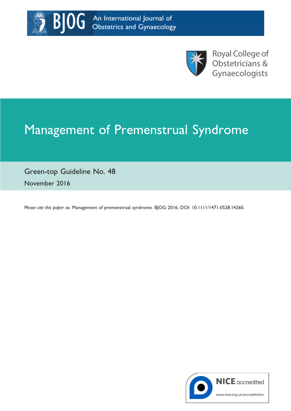 Management of Premenstrual Syndrome