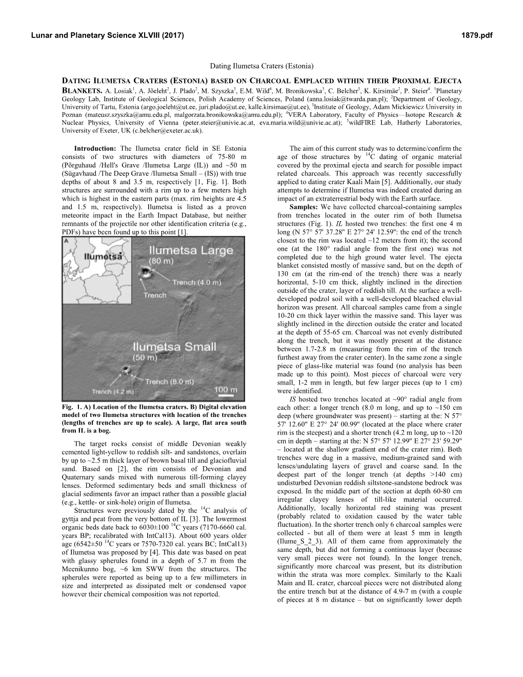 Dating Ilumetsa Craters (Estonia) Based on Charcoal Emplaced Within Their Proximal Ejecta Blankets