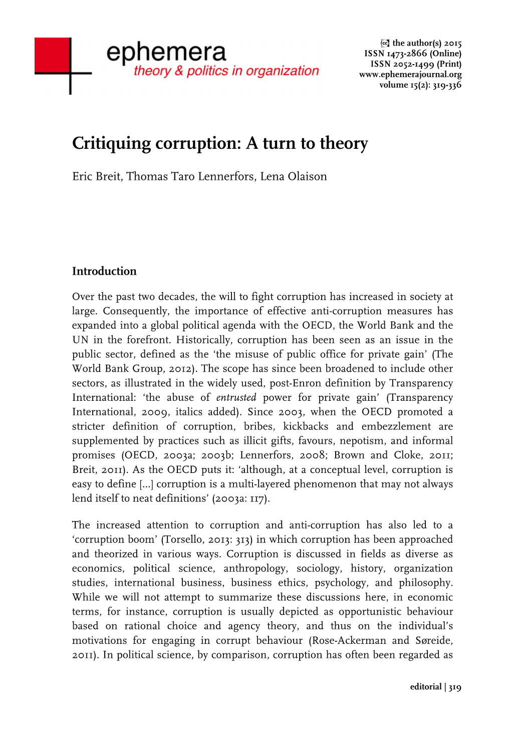 Critiquing Corruption: a Turn to Theory