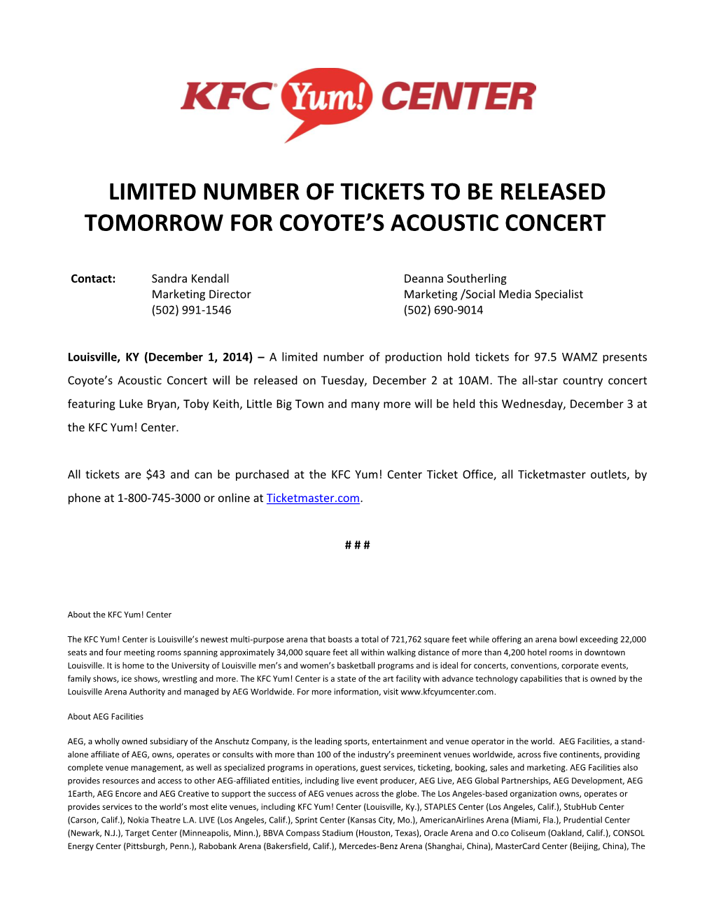 Limited Number of Tickets to Be Released Tomorrow for Coyote's Acoustic Concert