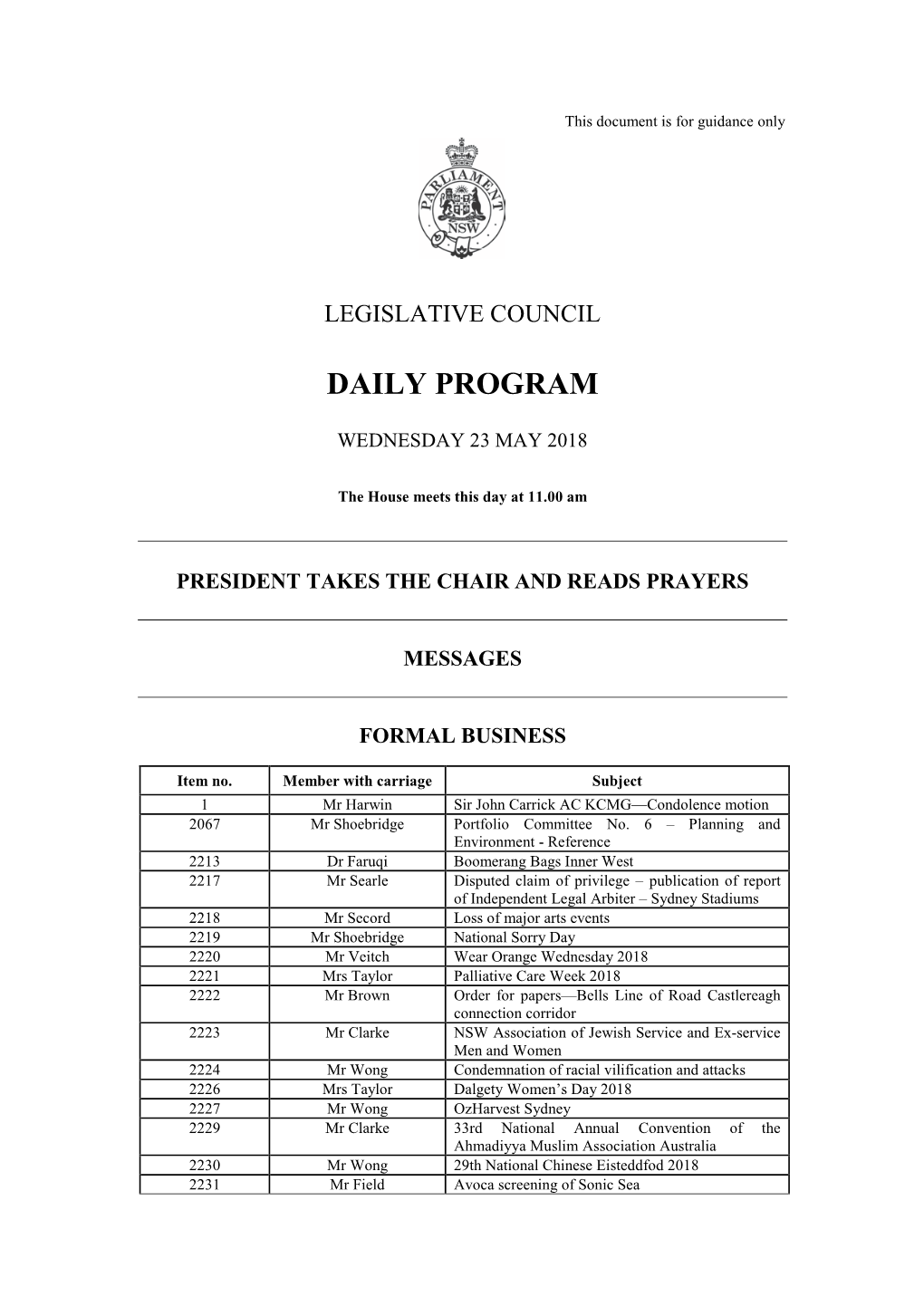 Daily Program