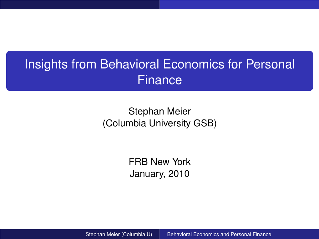 Insights from Behavioral Economics for Personal Finance