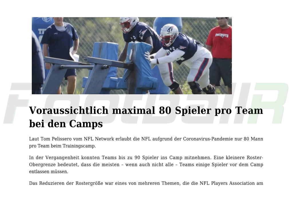 Voraussichtlich Maximal 80 Spieler Pro Team Bei Den Camps,NFL