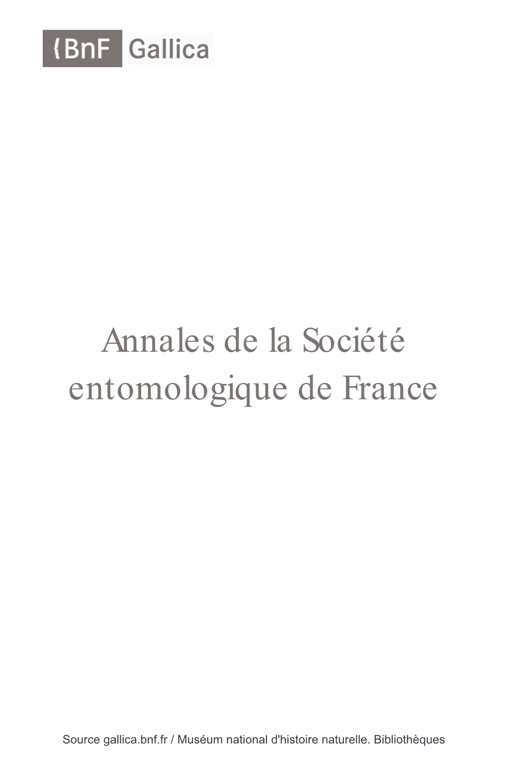 Annales De La Société Entomologique De France