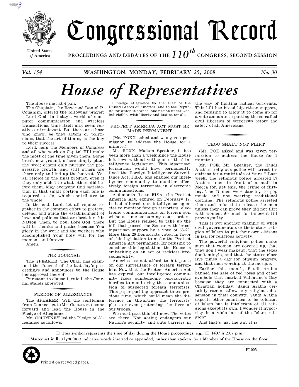 Congressional Record United States Th of America PROCEEDINGS and DEBATES of the 110 CONGRESS, SECOND SESSION