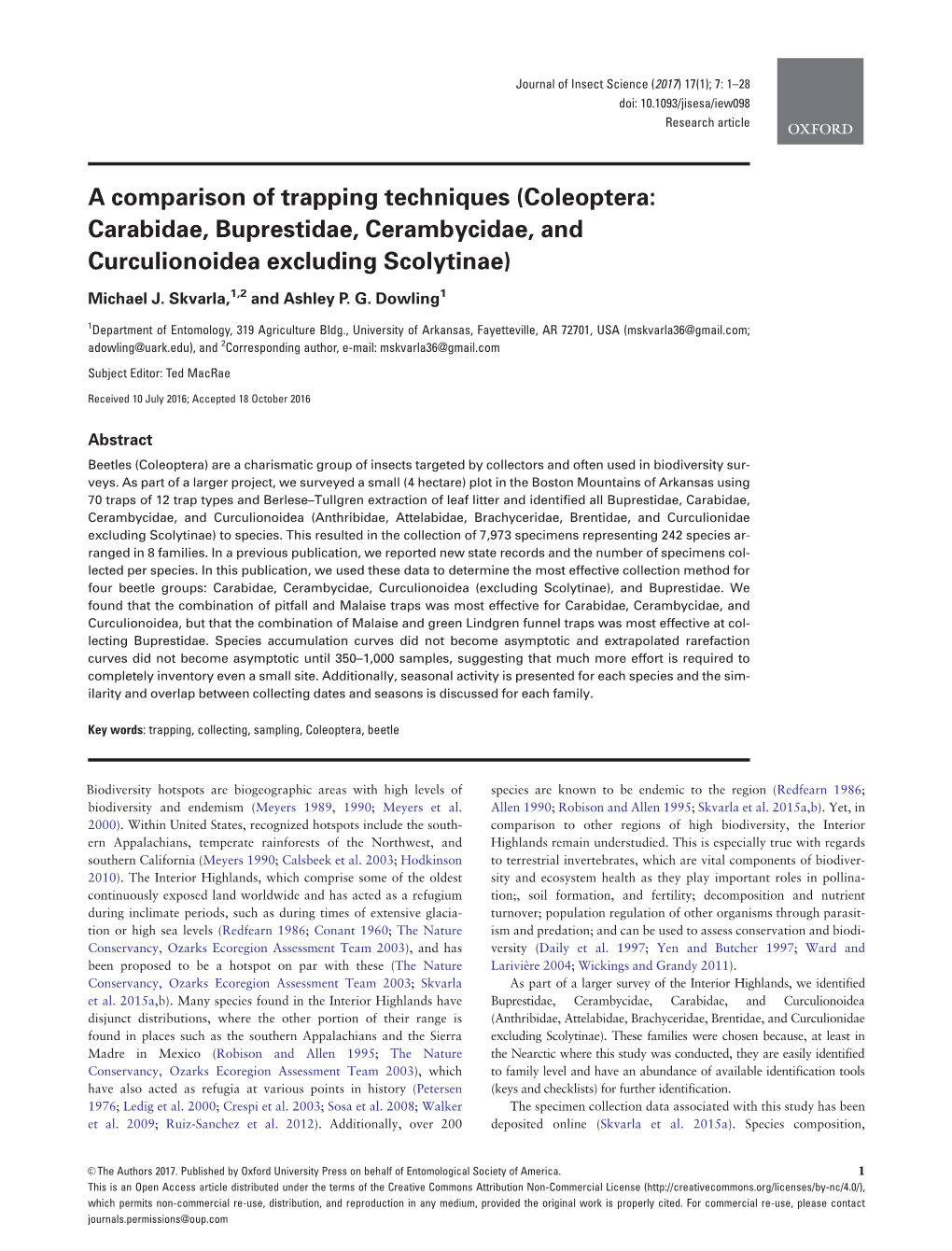 Coleoptera: Carabidae, Buprestidae, Cerambycidae, and Curculionoidea Excluding Scolytinae)