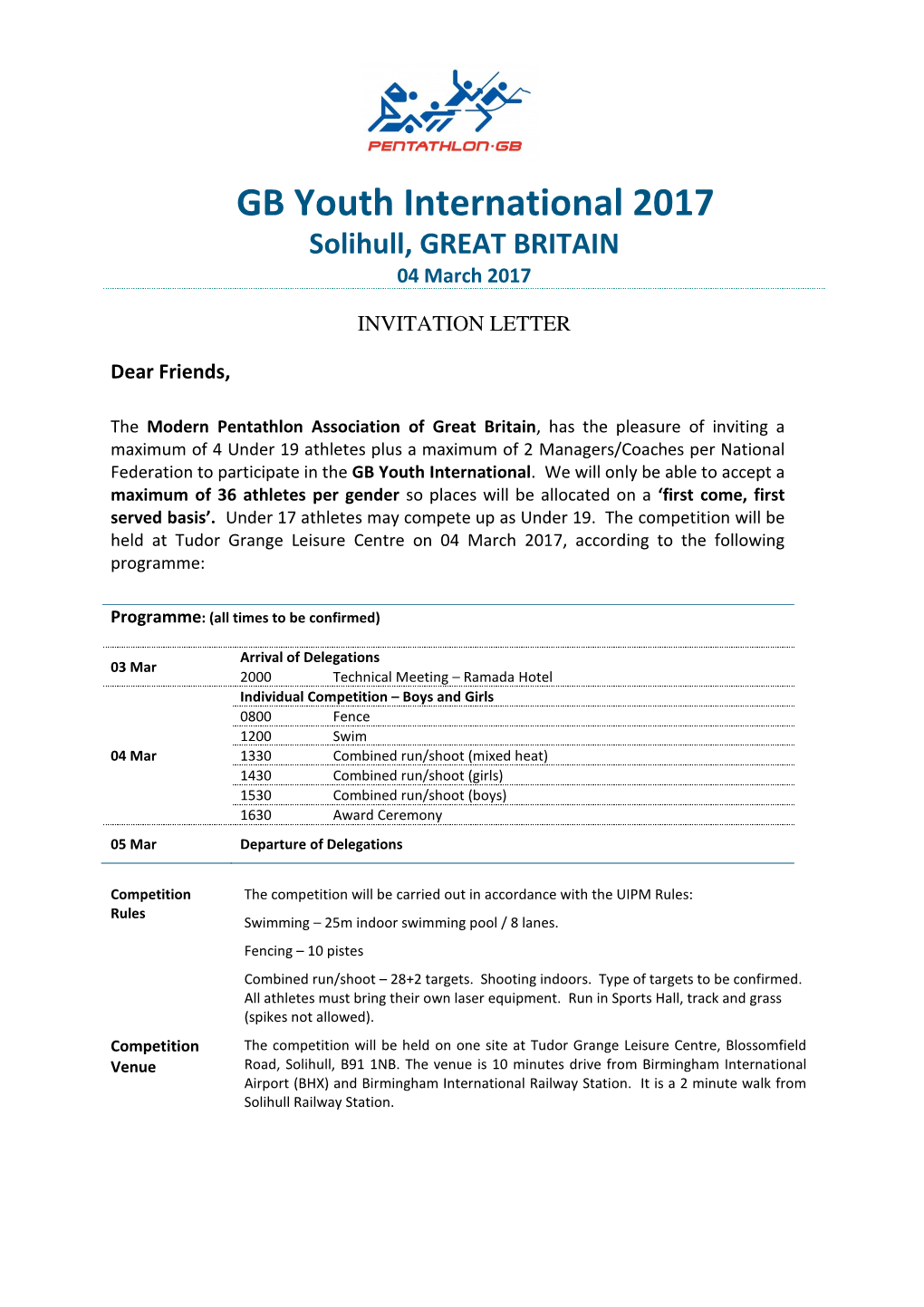 GB Youth International 2017 Solihull, GREAT BRITAIN 04 March 2017