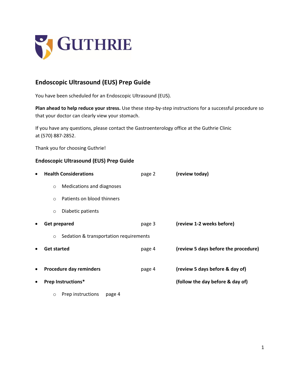 Endoscopic Ultrasound (EUS) Prep Guide